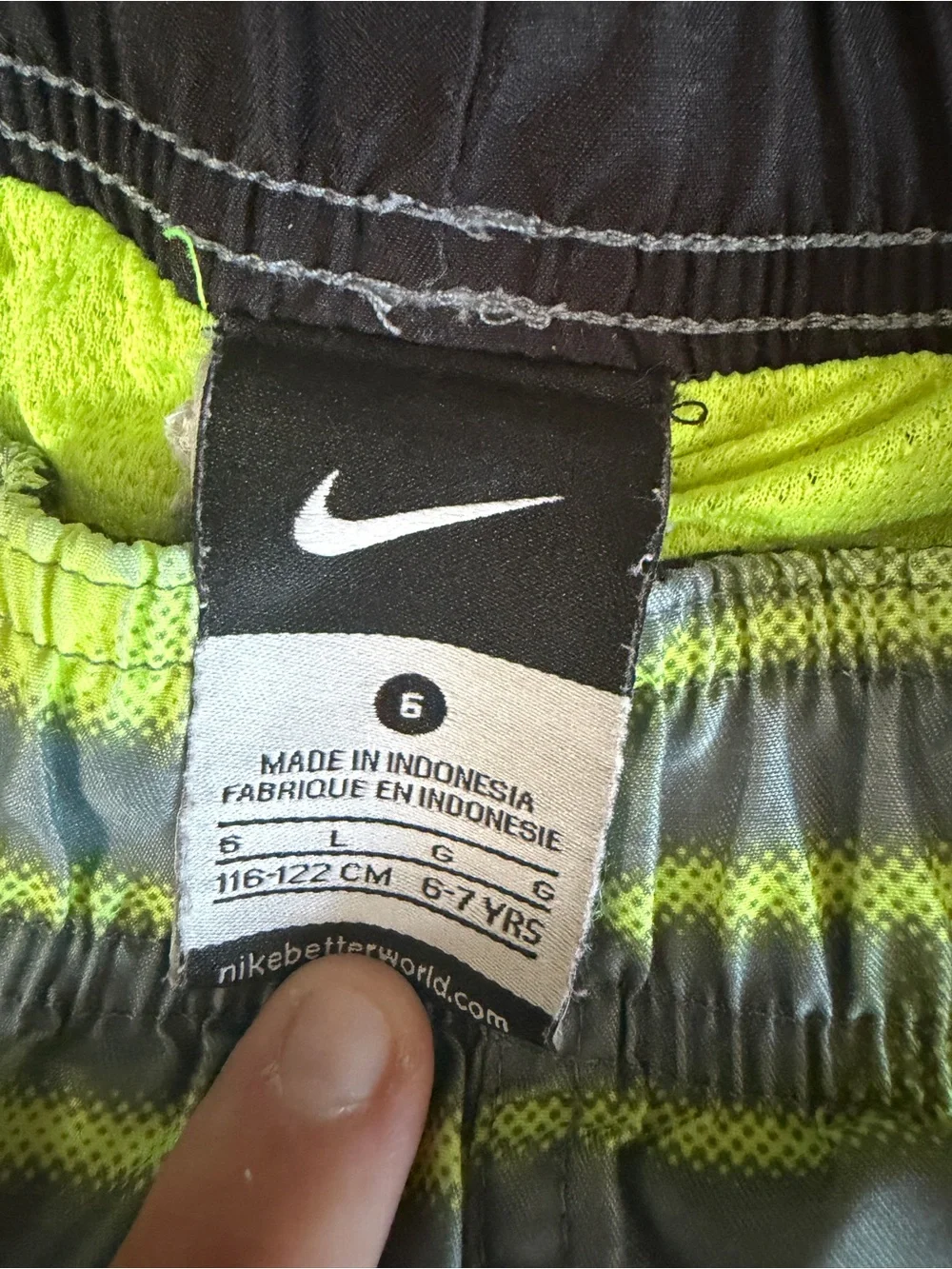 Nike Boys' Neon Yellow and Gray Striped Athletic Shorts